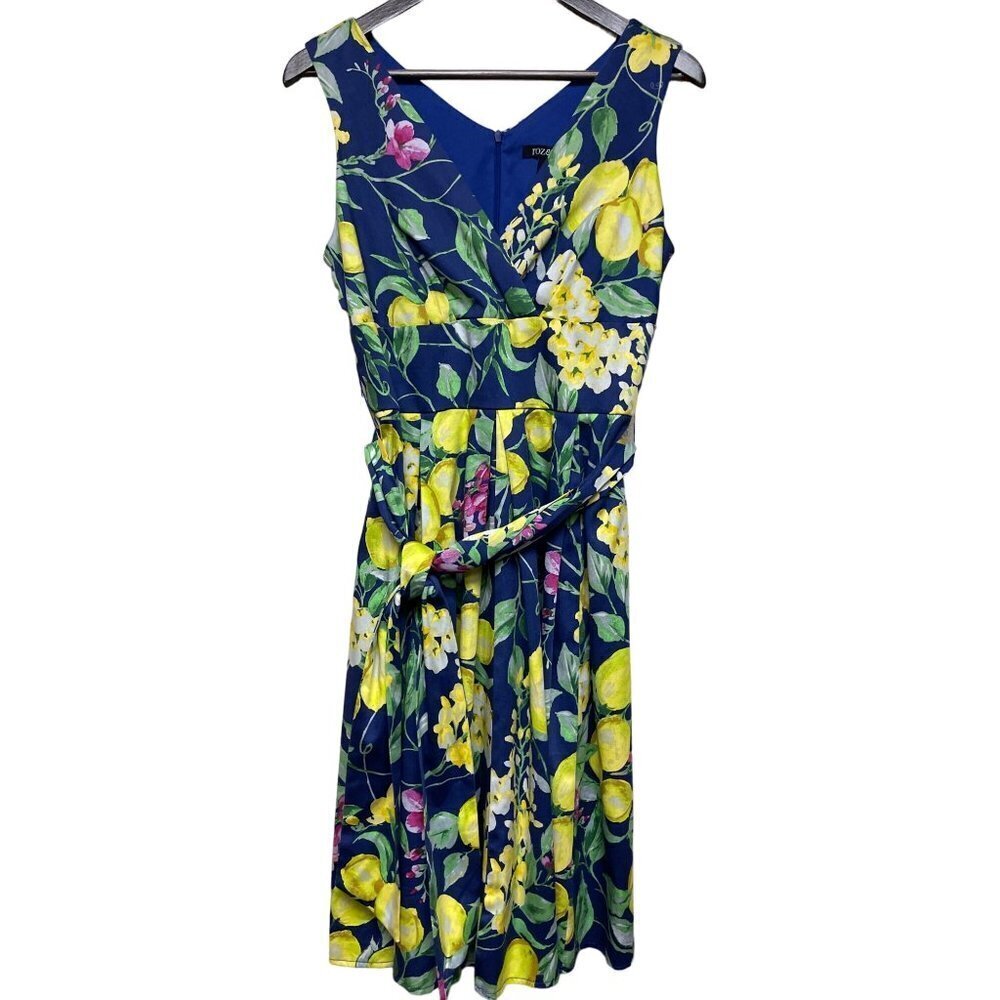 NEW! Roz & Ali Dressbarn Blue Yellow Floral Sleeveless Women's Dress Size 6